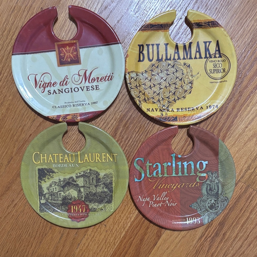 Elegant Wine Bottle Coaster Set with Vintage Labels